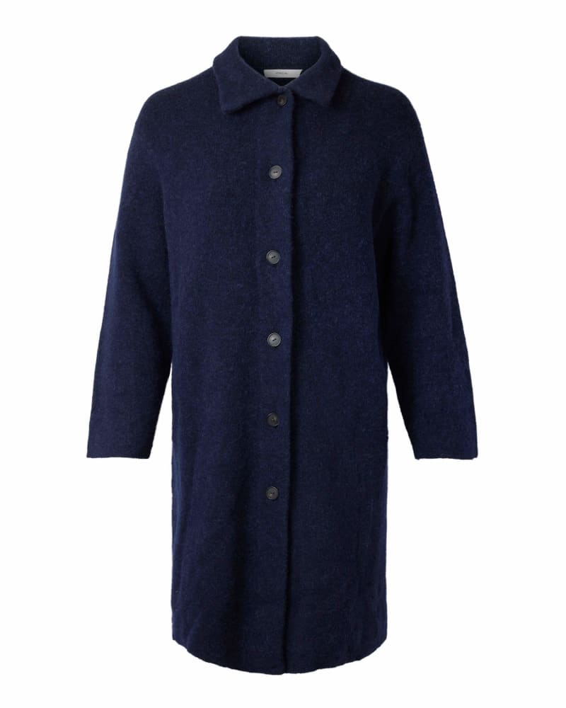 Front of a size 1X Collared Cardigan Coat in Navy by Vince. | dia_product_style_image_id:283192